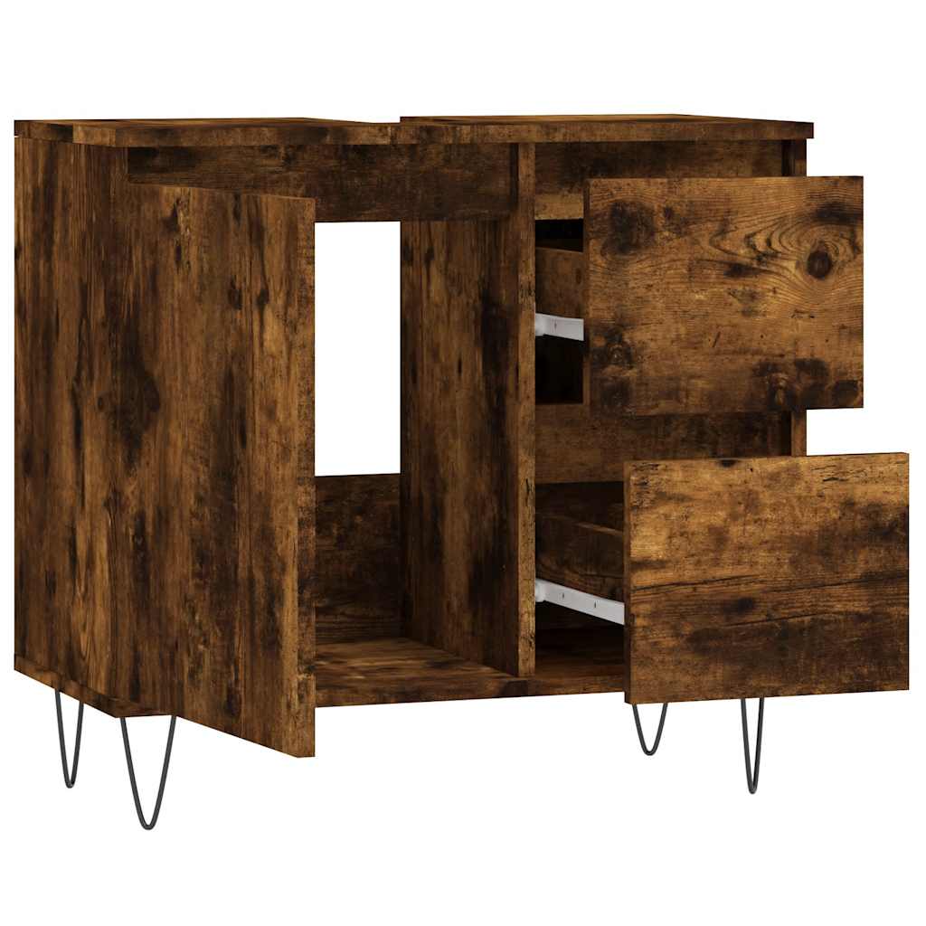 vidaXL Bathroom Cabinet Smoked Oak 65x33x60 cm Engineered Wood 4