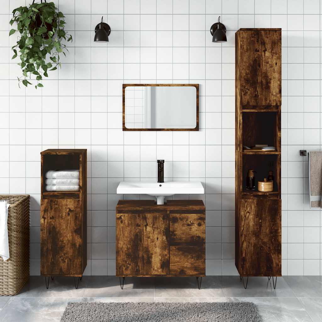vidaXL Bathroom Cabinet Smoked Oak 65x33x60 cm Engineered Wood 1