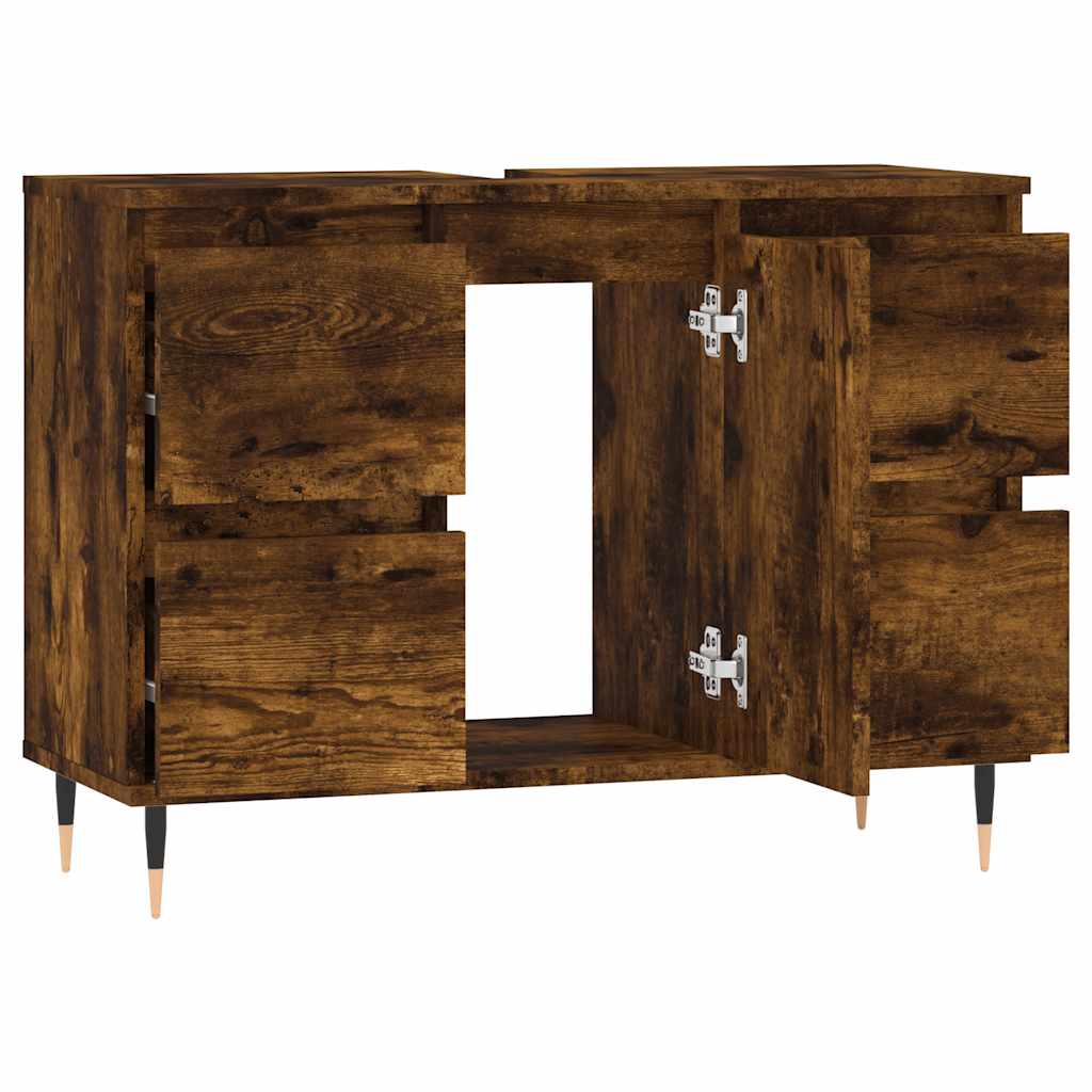 vidaXL Bathroom Cabinet Smoked Oak 80x33x60 cm Engineered Wood 4
