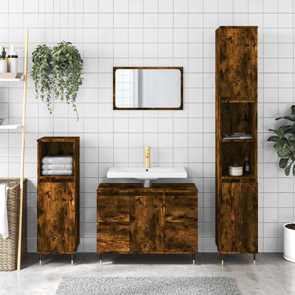 vidaXL Bathroom Cabinet Smoked Oak 80x33x60 cm Engineered Wood 1