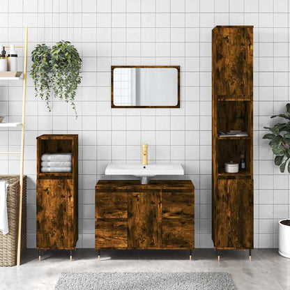 vidaXL Bathroom Cabinet Smoked Oak 80x33x60 cm Engineered Wood 1