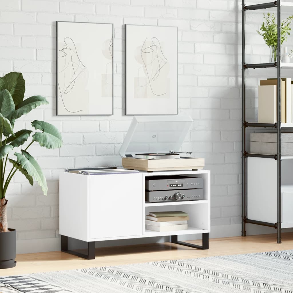 vidaXL Record Cabinet | White | Engineered Wood, Iron | Medium 1