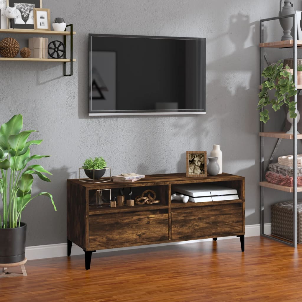 vidaXL TV Cabinet Smoked Oak 100x34.5x44.5 cm Engineered Wood 1