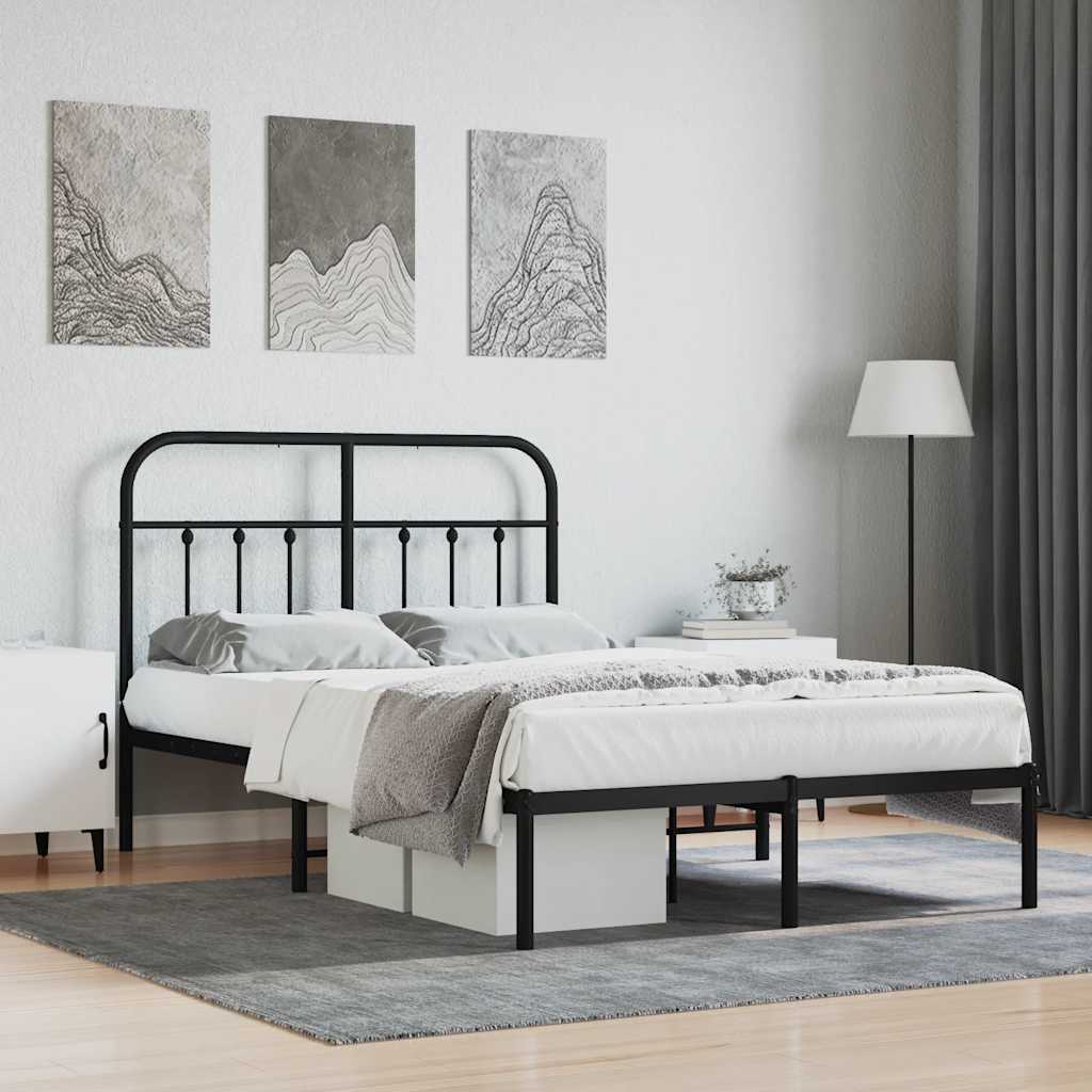 vidaXL Metal Bed Frame without Mattress with Headboard Black 120x190cm 1