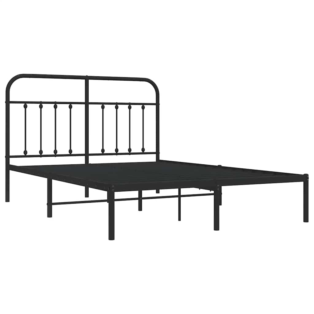 vidaXL Metal Bed Frame without Mattress with Headboard Black 140x190cm 3