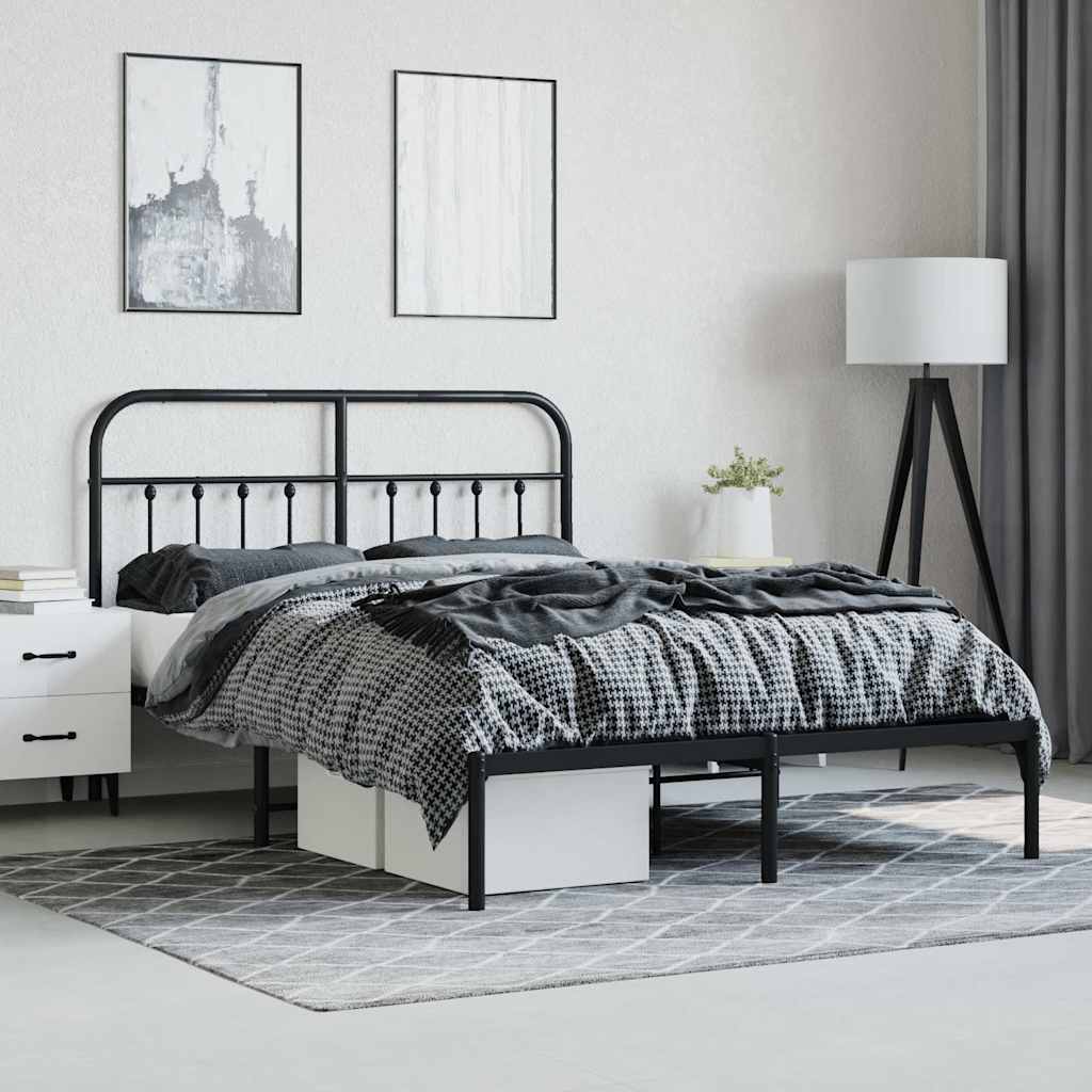 vidaXL Metal Bed Frame without Mattress with Headboard Black 140x190cm 4