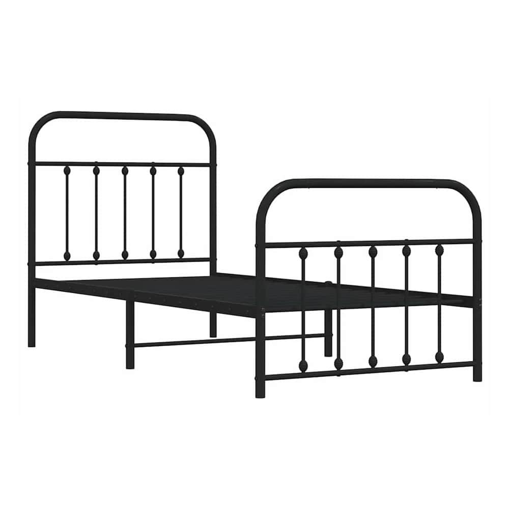 Metal Bed Frame without Mattress with Footboard with Headboard & Footboard Black 90 cm 190 cm