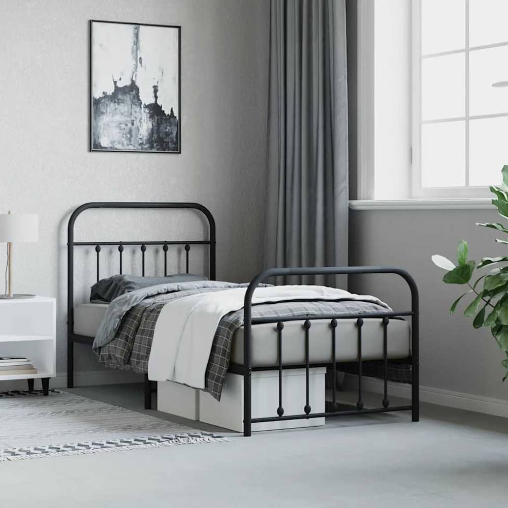 Metal Bed Frame without Mattress with Footboard with Headboard & Footboard Black 90 cm 190 cm