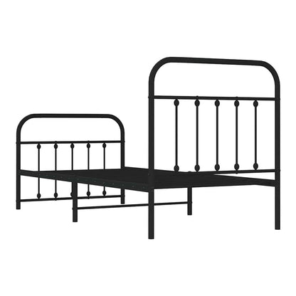 Metal Bed Frame without Mattress with Footboard with Headboard & Footboard Black 90 cm 190 cm
