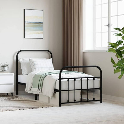 Metal Bed Frame without Mattress with Footboard with Headboard & Footboard Black 90 cm 190 cm