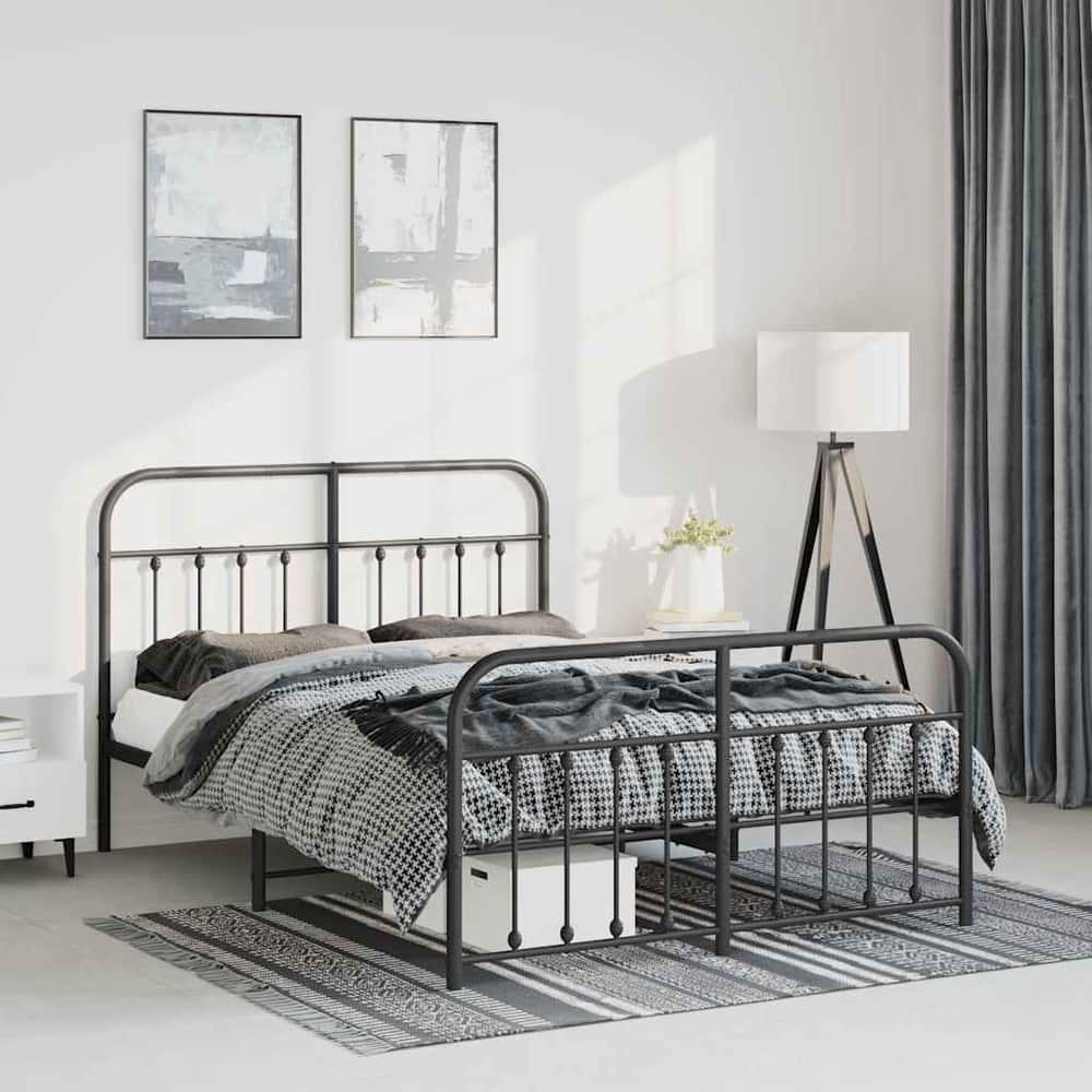 Metal Bed Frame without Mattress Footboard Headboard Black