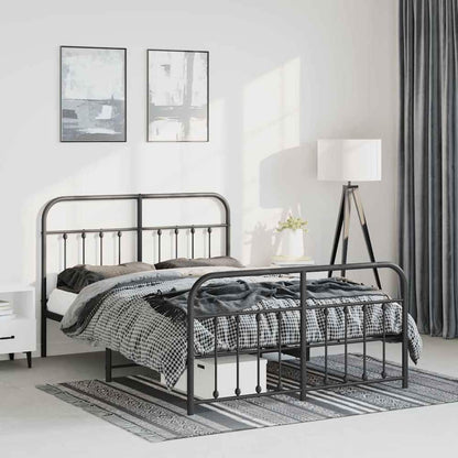 Metal Bed Frame without Mattress Footboard Headboard Black