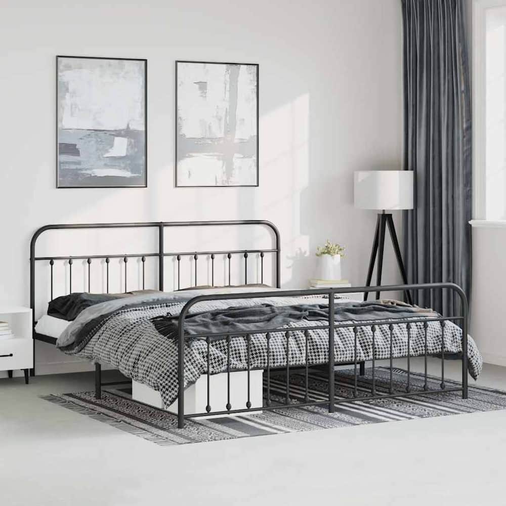 Metal Bed Frame without Mattress Footboard Headboard Black