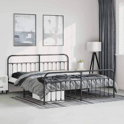 Metal Bed Frame without Mattress Footboard Headboard Black