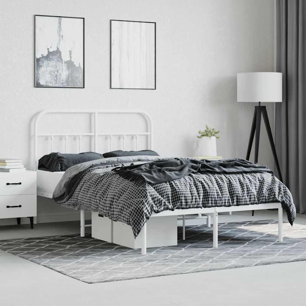 vidaXL Metal Bed Frame without Mattress with Headboard White 120x190cm 4