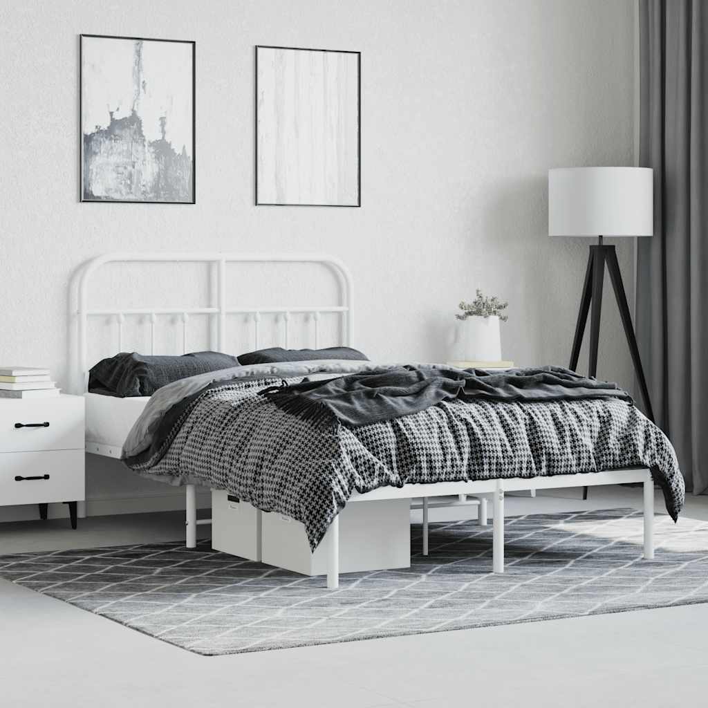 vidaXL Metal Bed Frame without Mattress with Headboard White 120x200cm 4