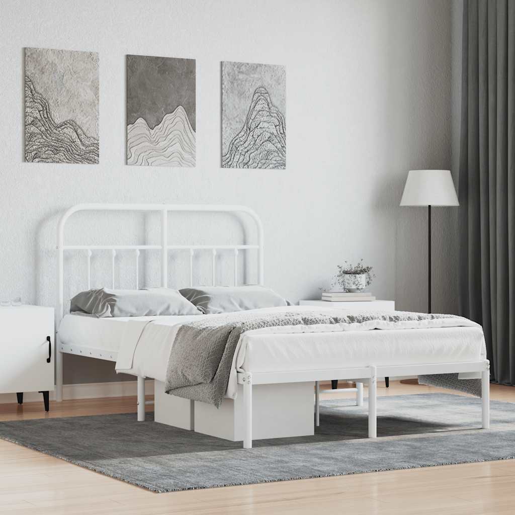 vidaXL Metal Bed Frame without Mattress with Headboard White 120x200cm 1