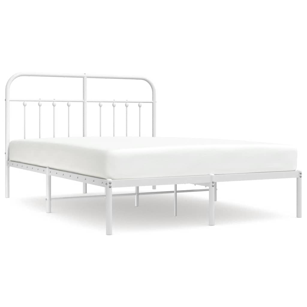 vidaXL Metal Bed Frame without Mattress with Headboard White 135x190cm 2