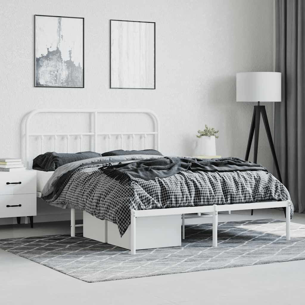 vidaXL Metal Bed Frame without Mattress with Headboard White 135x190cm 4