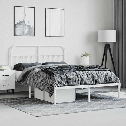 vidaXL Metal Bed Frame without Mattress with Headboard White 135x190cm 4
