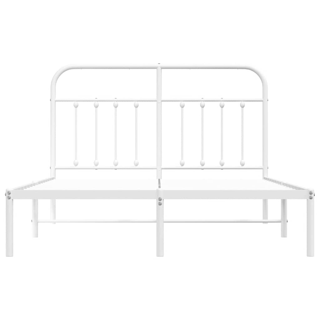 vidaXL Metal Bed Frame without Mattress with Headboard White 135x190cm 6