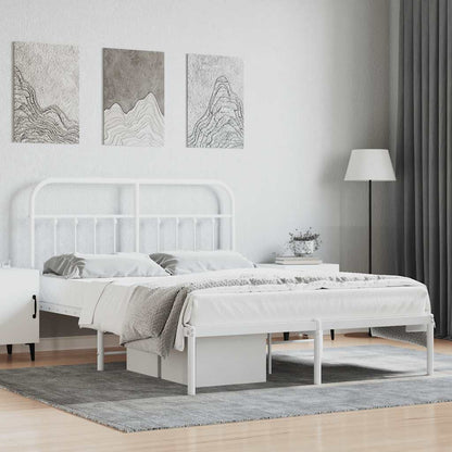 vidaXL Metal Bed Frame without Mattress with Headboard White 135x190cm 1