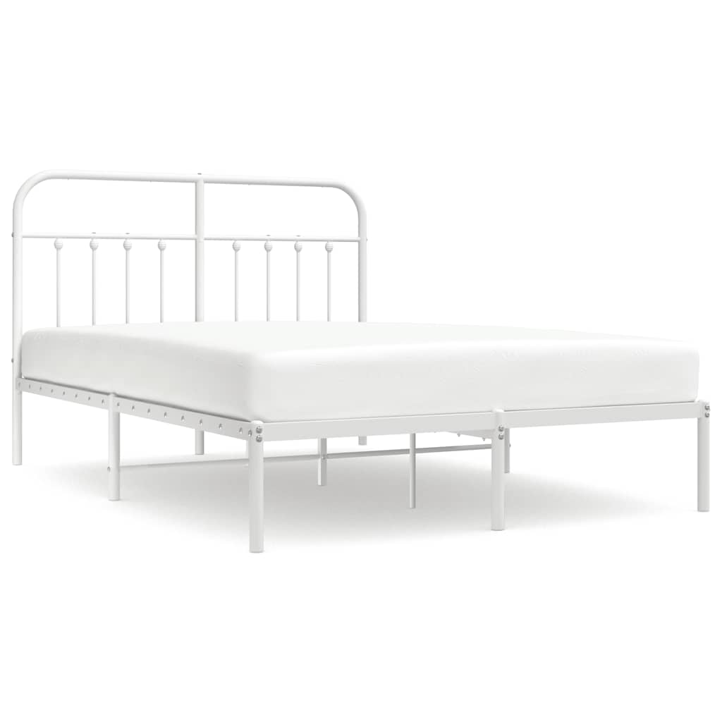 vidaXL Metal Bed Frame without Mattress with Headboard White 140x190cm 2