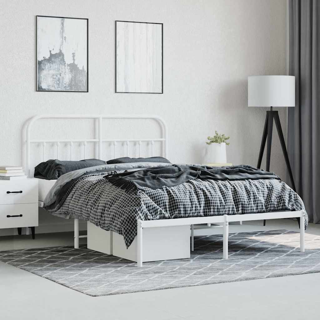 vidaXL Metal Bed Frame without Mattress with Headboard White 140x190cm 4