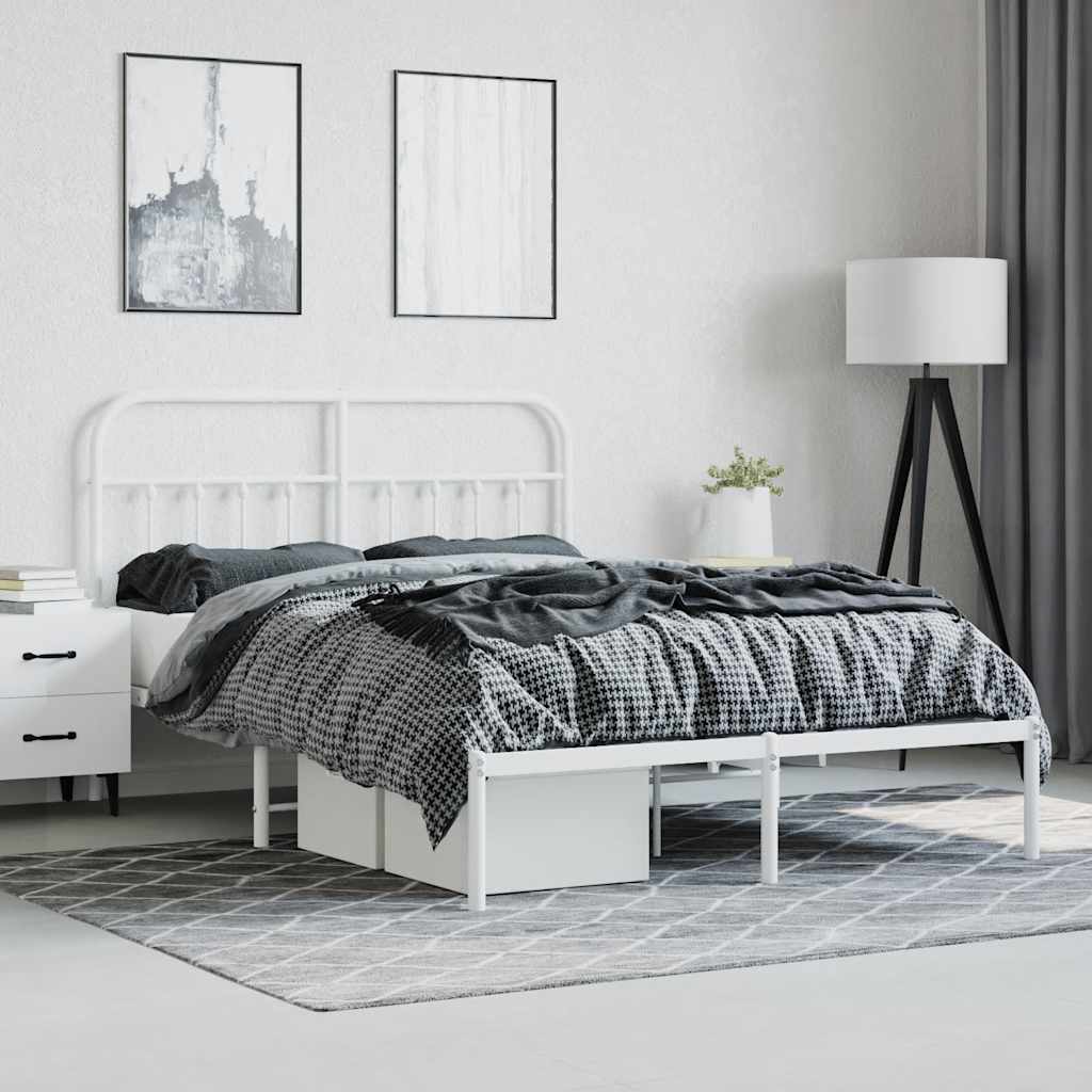 vidaXL Metal Bed Frame without Mattress with Headboard White 140x200cm 4