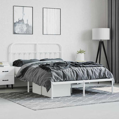 vidaXL Metal Bed Frame without Mattress with Headboard White 140x200cm 4