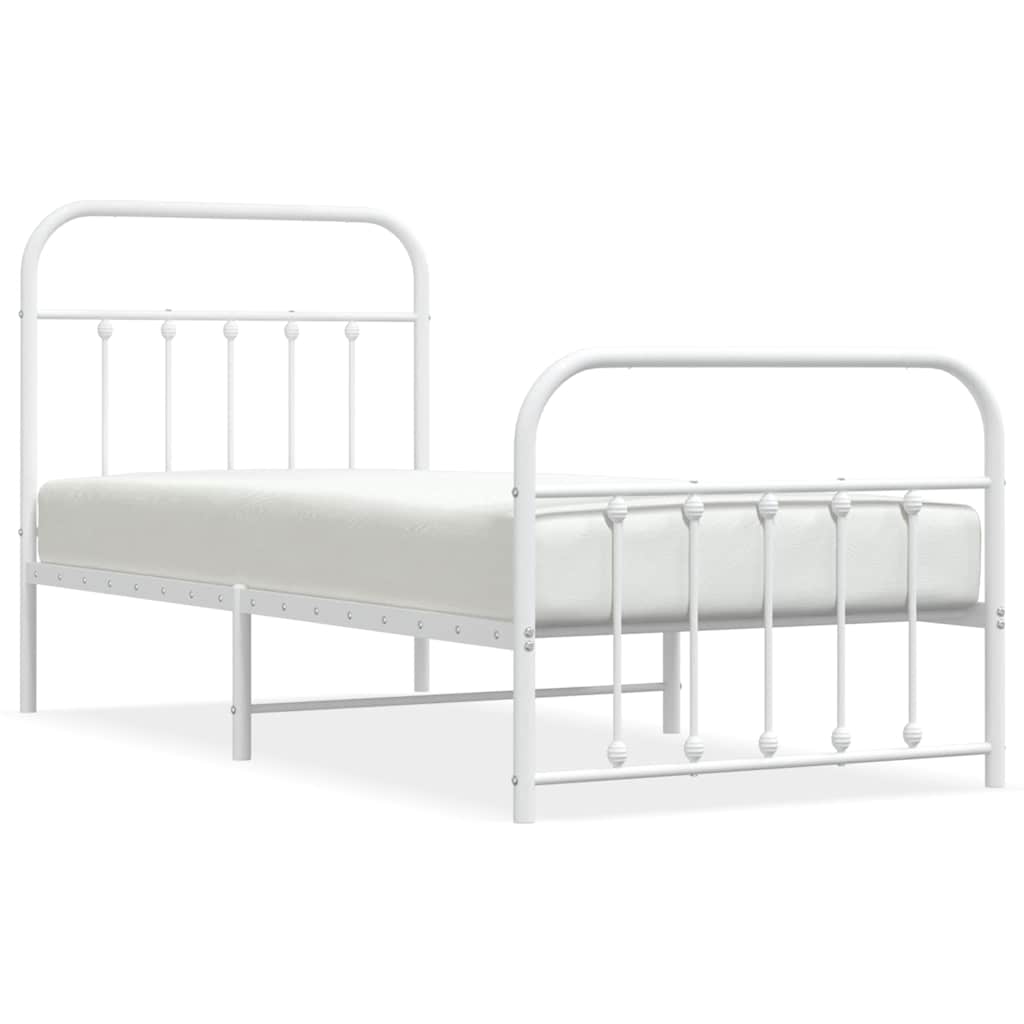 vidaXL Metal Bed Frame without Mattress with Footboard White 90x190cm 2