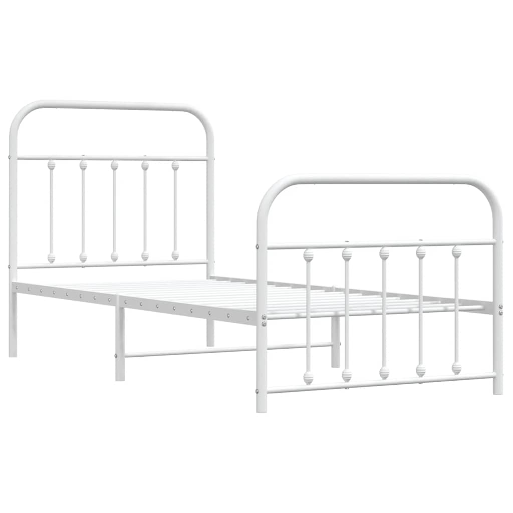vidaXL Metal Bed Frame without Mattress with Footboard White 90x190cm 3