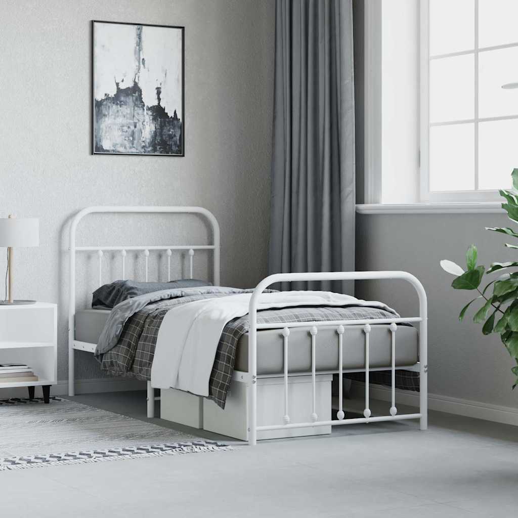 vidaXL Metal Bed Frame without Mattress with Footboard White 90x190cm 4