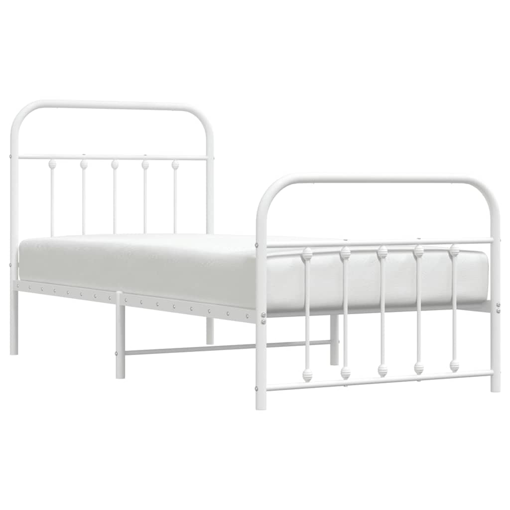 vidaXL Metal Bed Frame without Mattress with Footboard White 90x190cm 5