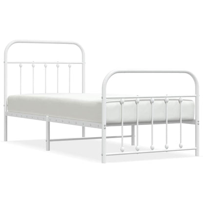 vidaXL Metal Bed Frame without Mattress with Footboard White 90x200cm 2