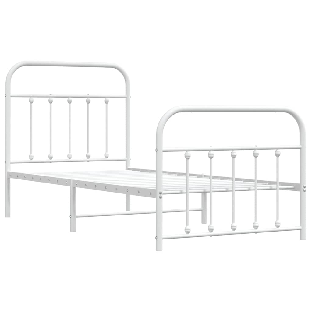 vidaXL Metal Bed Frame without Mattress with Footboard White 90x200cm 3