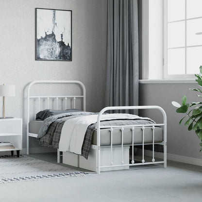 vidaXL Metal Bed Frame without Mattress with Footboard White 90x200cm 4