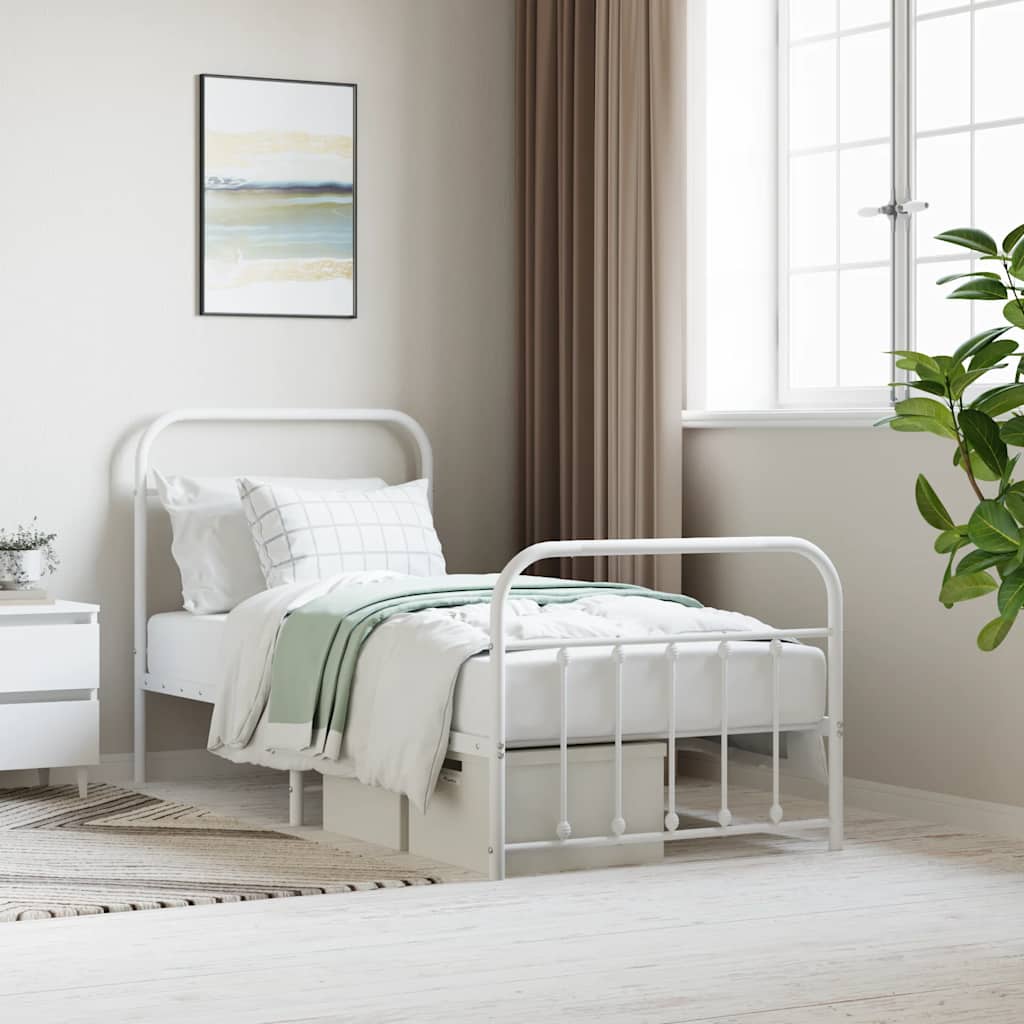 vidaXL Metal Bed Frame without Mattress with Footboard White 90x200cm 1