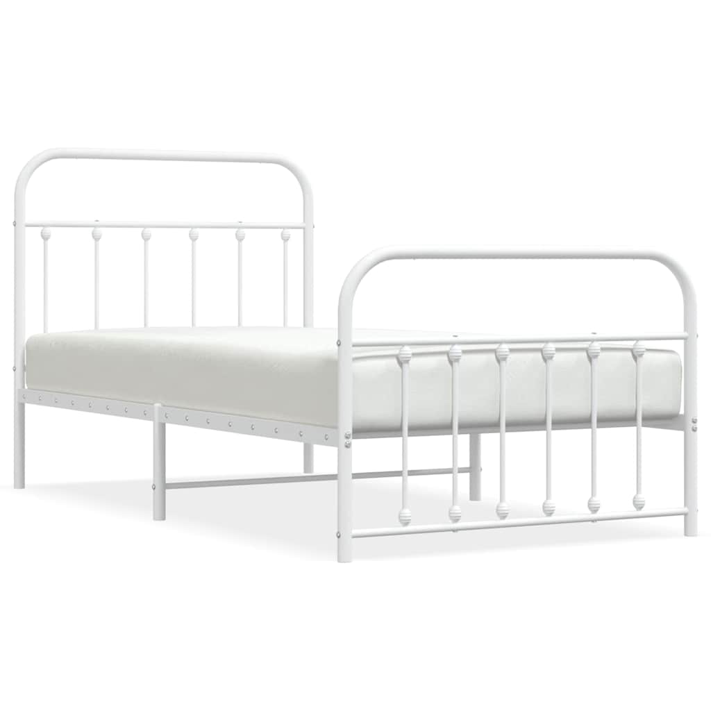 vidaXL Metal Bed Frame without Mattress with Footboard White 100x190cm 2