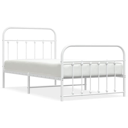 vidaXL Metal Bed Frame without Mattress with Footboard White 100x190cm 2