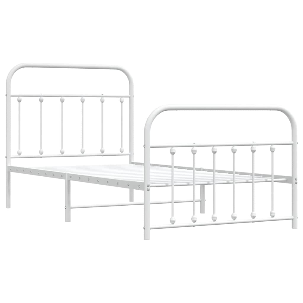 vidaXL Metal Bed Frame without Mattress with Footboard White 100x190cm 3