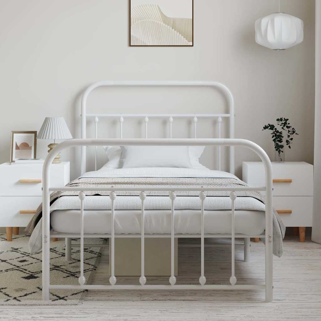 vidaXL Metal Bed Frame without Mattress with Footboard White 100x190cm 4