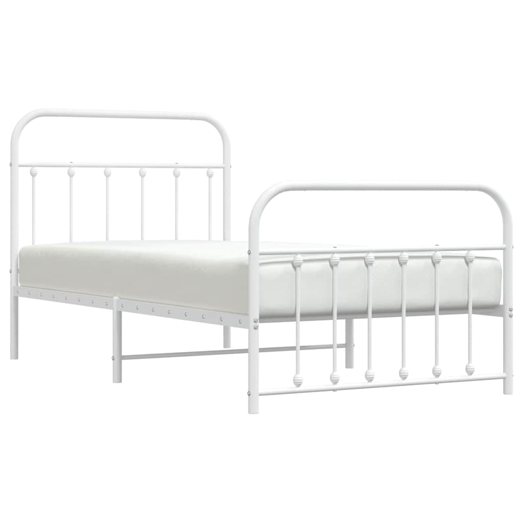 vidaXL Metal Bed Frame without Mattress with Footboard White 100x190cm 5