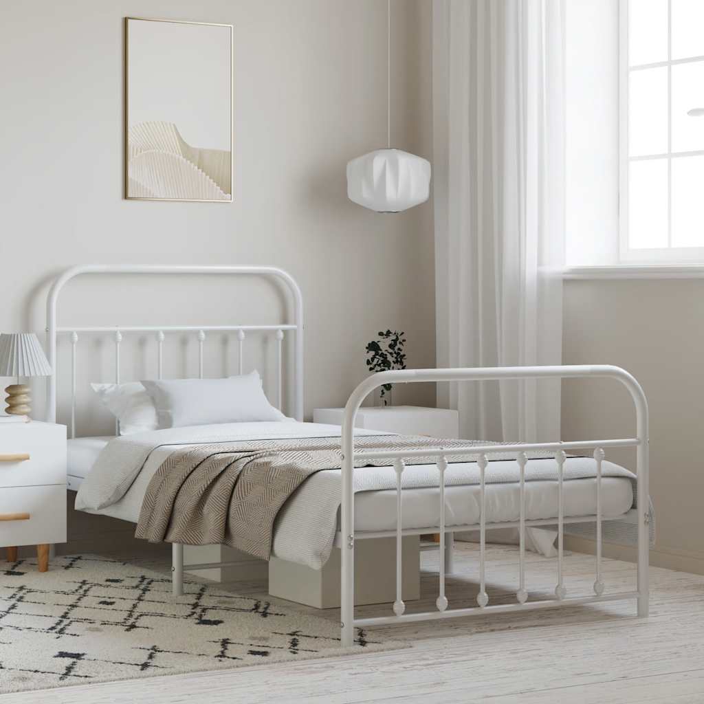vidaXL Metal Bed Frame without Mattress with Footboard White 100x190cm 1