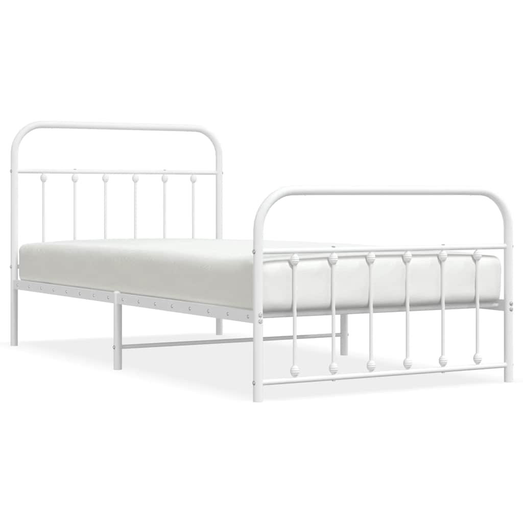 vidaXL Metal Bed Frame without Mattress with Footboard White 100x200cm 2