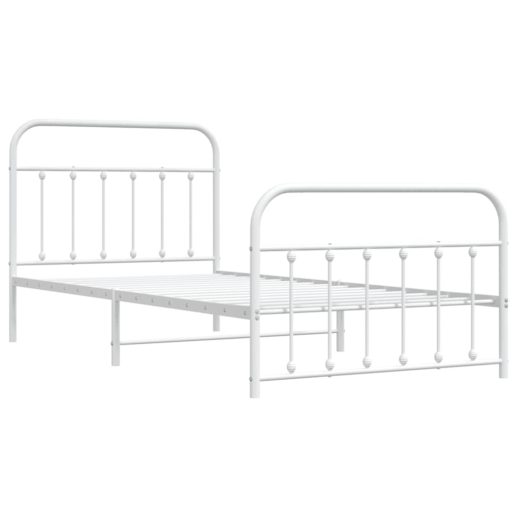 vidaXL Metal Bed Frame without Mattress with Footboard White 100x200cm 3