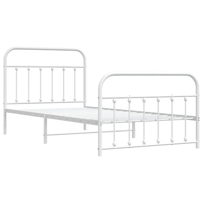 vidaXL Metal Bed Frame without Mattress with Footboard White 100x200cm 3
