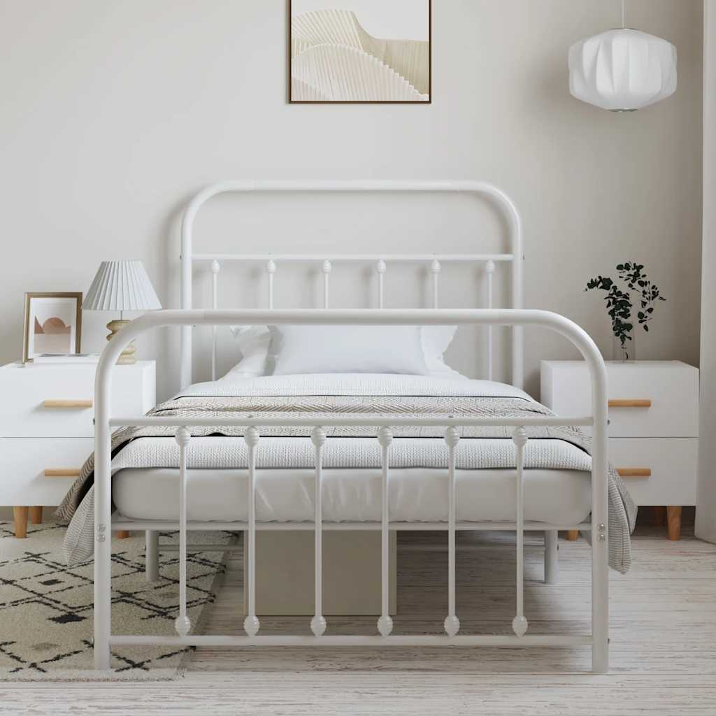 vidaXL Metal Bed Frame without Mattress with Footboard White 100x200cm 4