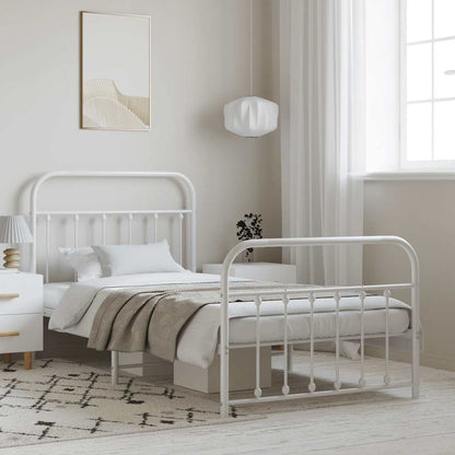 vidaXL Metal Bed Frame without Mattress with Footboard White 100x200cm 1