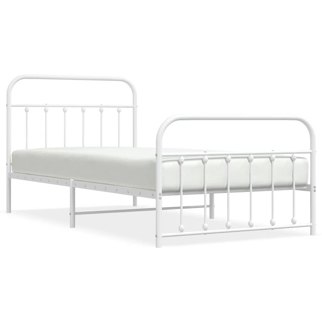 vidaXL Metal Bed Frame without Mattress with Footboard White 107x203cm 2